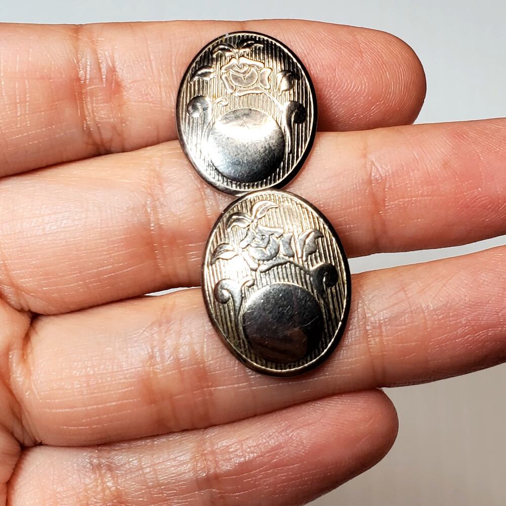 Vtg Silver Tone Floral Design Cufflinks 1"